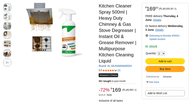 Kitchen Cleaner Spray 500ml | Heavy Duty Chimney & Gas Stove Degreaser | Instant Oil & Grease Remover | Multipurpose Kitchen Cleaning Liquid