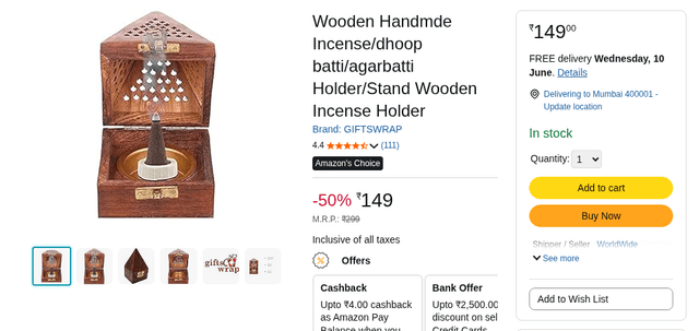 Wooden Handmde Incense/dhoop batti/agarbatti Holder/Stand Wooden Incense Holder