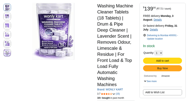 Washing Machine Cleaner Tablets (18 Tablets) | Drum & Pipe Deep Cleaner | Lavender Scent | Removes Odour, Limescale & Residue | For Front Load & Top Load Fully Automatic Washing Machines