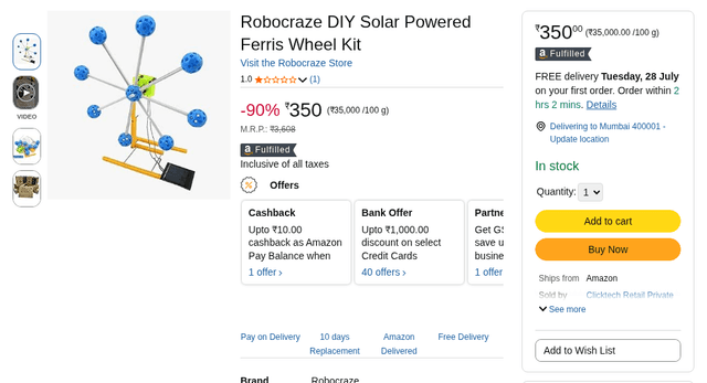 Robocraze DIY Solar Powered Ferris Wheel Kit