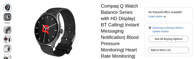 Compaq Q Watch Balance Series with HD Display| BT Calling| Instant Messaging Notification| Blood Pressure Monitoring| Heart Rate Monitoring| Smartwatch (Gray)