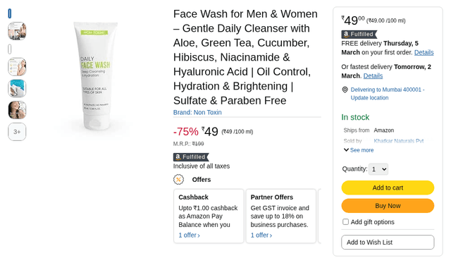 Face Wash for Men & Women – Gentle Daily Cleanser with Aloe, Green Tea, Cucumber, Hibiscus, Niacinamide & Hyaluronic Acid | Oil Control, Hydration & Brightening | Sulfate & Paraben Free