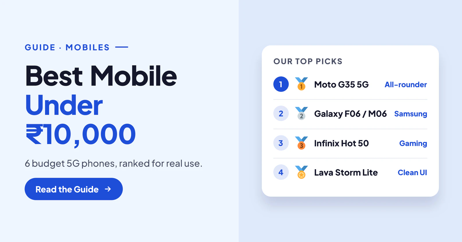 Best Mobile Under ₹10,000 in India (October 2026): Top 6 5G Phones Compared